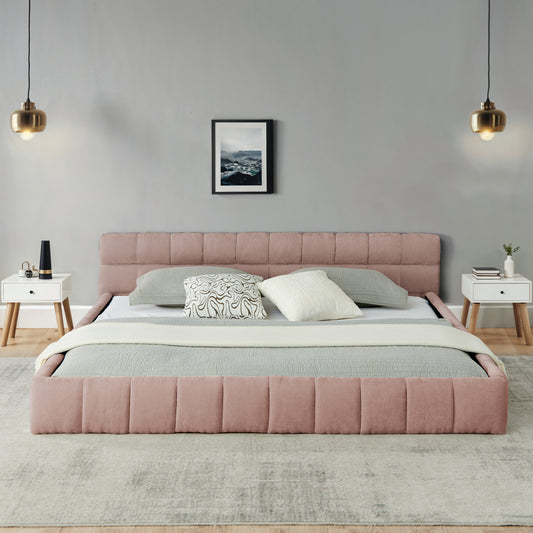 California King Size Upholstered Bed Frame With Thick Fabric, Chenille Fabric Grounded Queen Size Platform Bed With Headboard And Solid Frame. No Box Spring Needed-Pink90.5 X80.5x 31