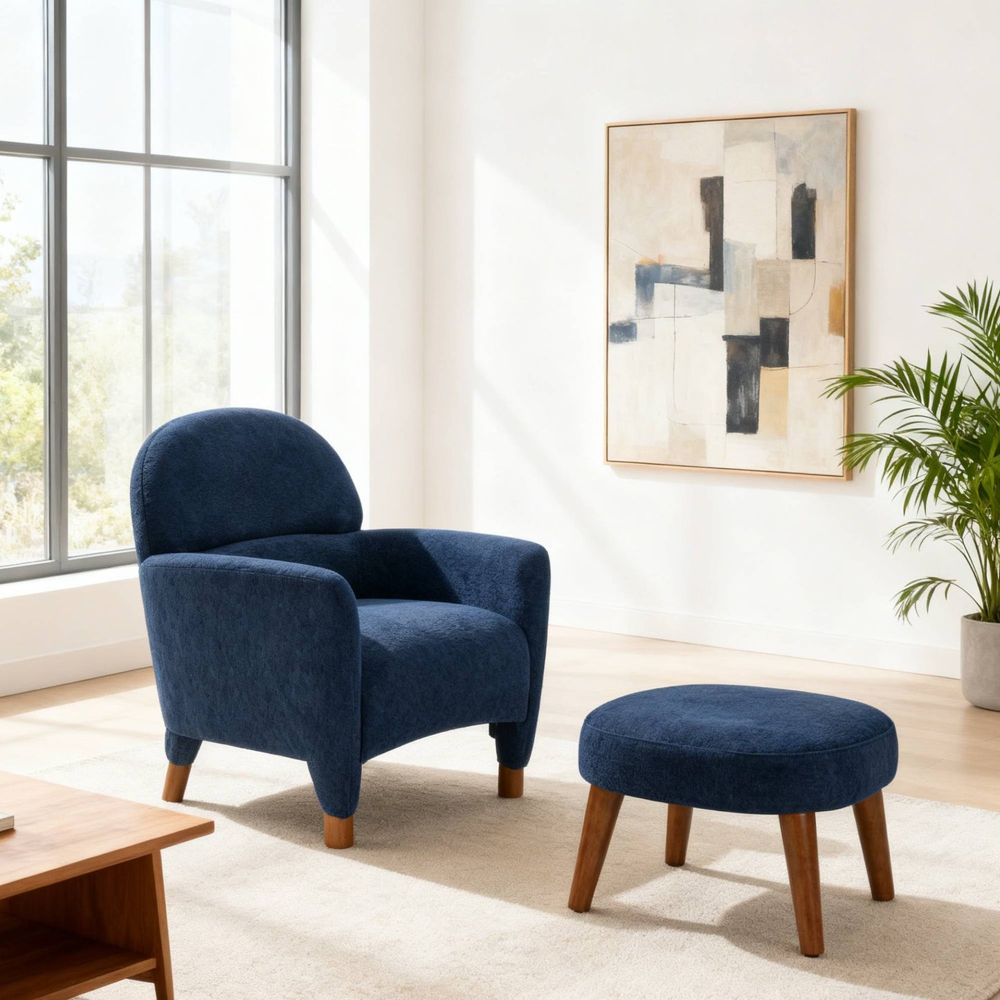 Modern Lazy Chair With Footrest Ottoman - Upholstered Leisure Sofa Chair, Reading Corner Chair For Small Space