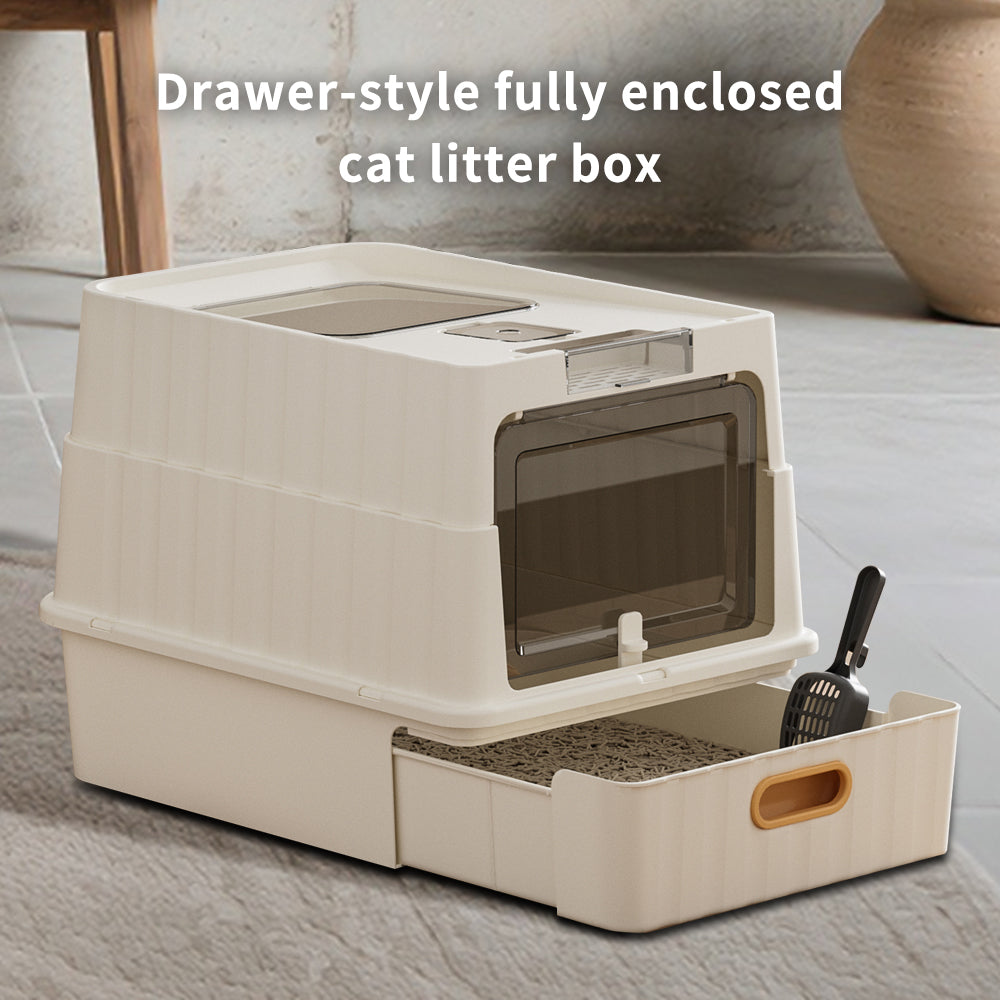 Dual Opening Fully Enclosed Cat Litter Box, Top Entry Anti-Tracking Design, Oversized Space Cat Potty With Cleaning Scoop