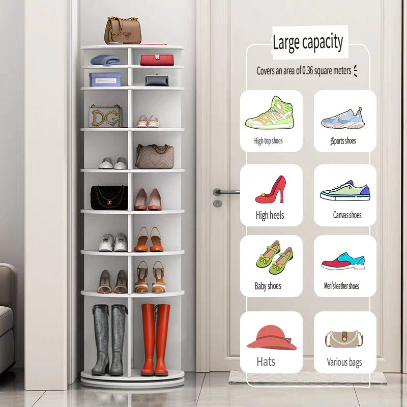 8 Tier Rotating Shoe Rack Tower, Spinning Shoe Display, Shoe Organizer,360 Shoe Rack Storage Round Carousel, Vertical Handbag Rotate Shoes Closet Organization WHITE