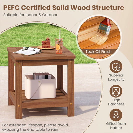 Versatile 2-Tier Wooden Side Table, Easy Assembly Nightstand For Garden Living Room Poolside