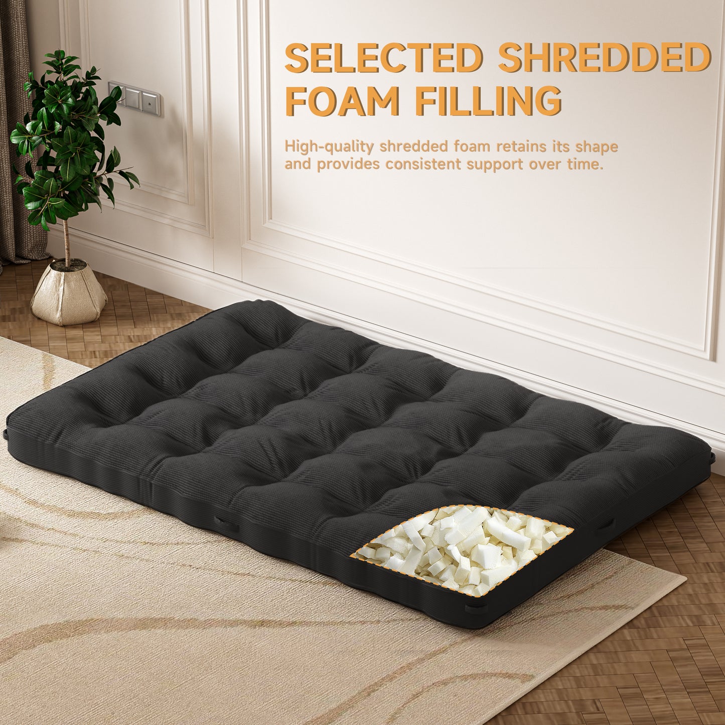 6 Inch Floor Mattress Futon Mattress Sleeping Pad Foldable Roll Up Mat, Sofa Couch Bed, Full Size