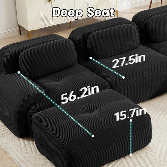 L-shaped Modular Sofa No Assembly Ergonomic Design Pet-friendly LuxuryCorduroy Fabric Fabric Extra-wide Curved Armrests 32D High-resilience Sponge For Living Rooms Bedroom ,Black