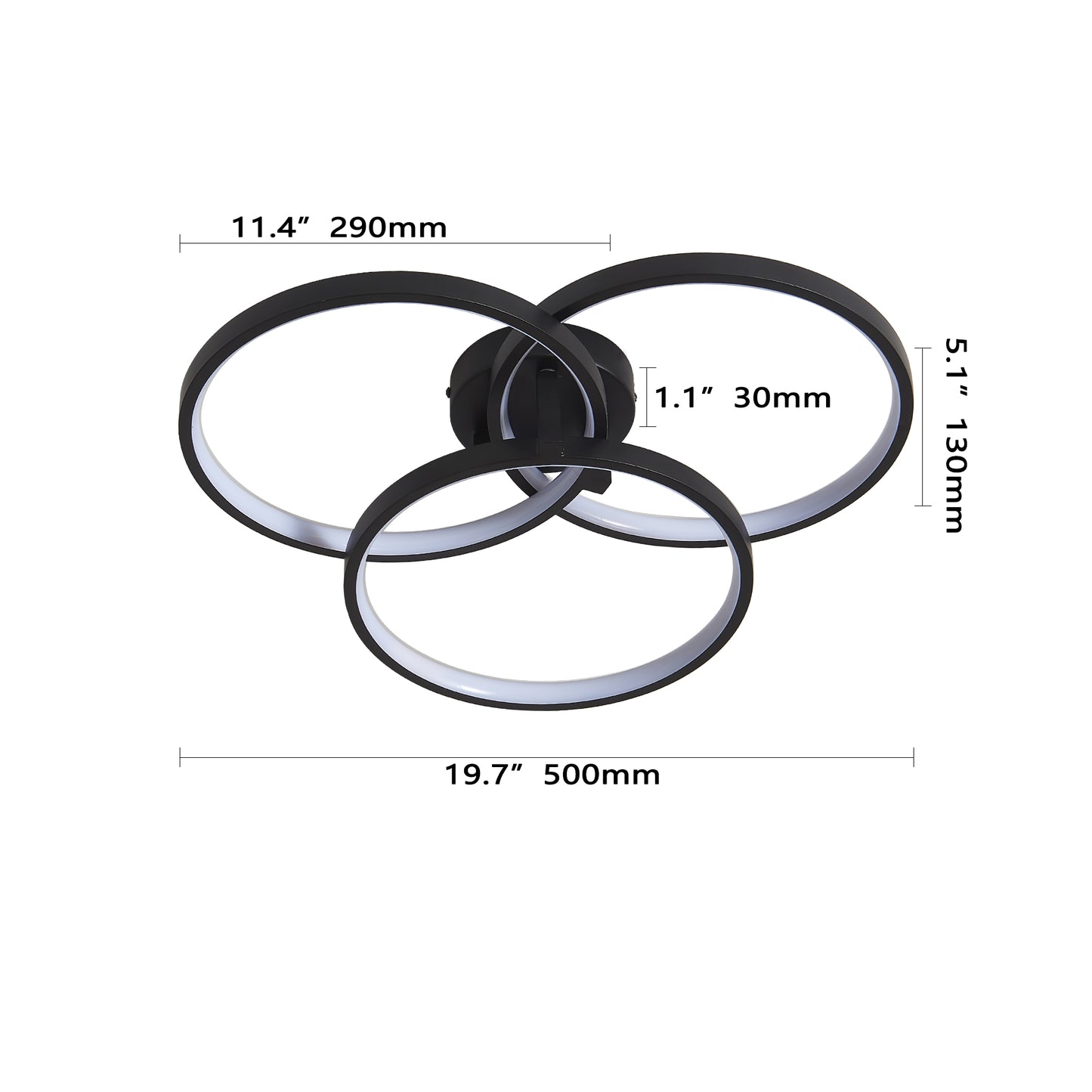 20 Modern Black LED Ceiling Light, 3-Ring Flush Mount Fixture For Living Room, Bedroom, Or Dining Room, Sleek And Energy-Efficient Design, Easy Installation
