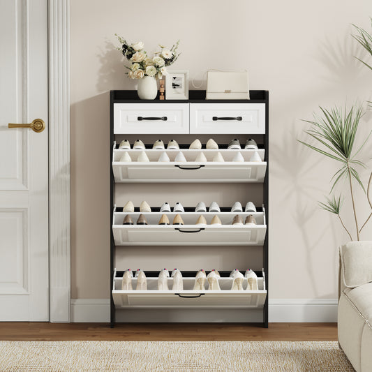 1250 Black Color Shoe Cabinet With 3 Doors 2 Drawers,PVC Door With Shape ,large Space For Storage