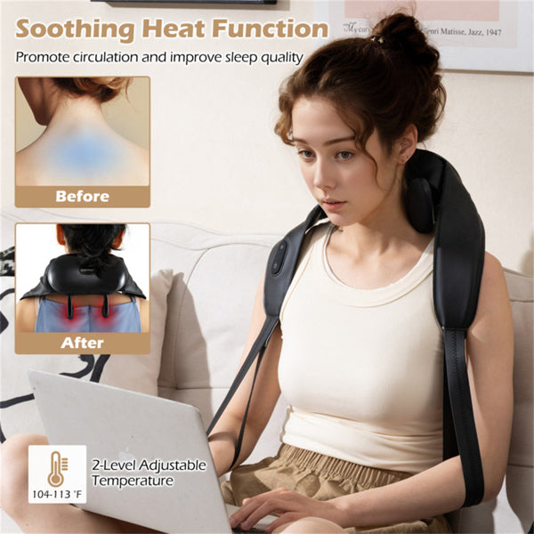 Neck Shoulder Massager - 4D Deep Tissue Kneading, 2 Modes & 2-Level Heat , Hands-Free Straps For Home Office Travel