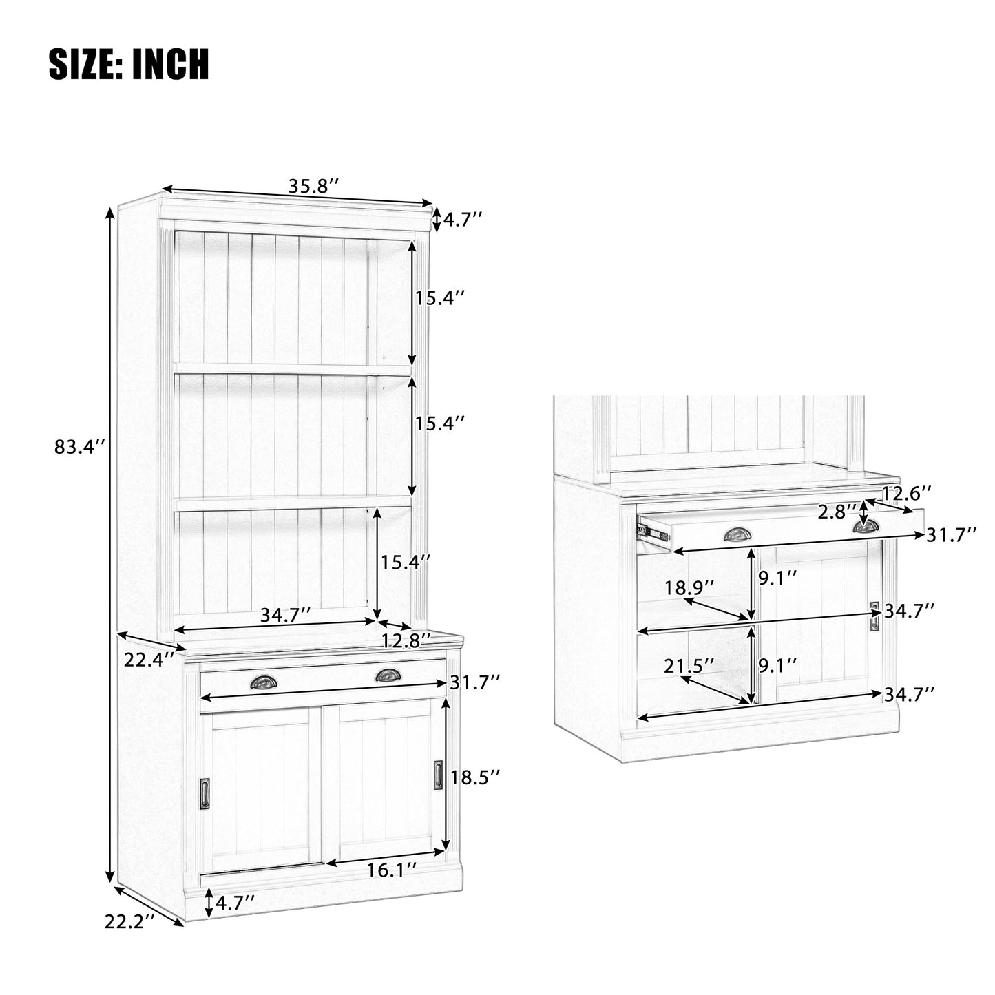 83.4Tall Bookshelf Suite With LED Lighting, Modern Bookcase Suite With Sliding Doors,Drawers And Open Shelves,Storage Bookshelf For Living Room,Home Office,Black