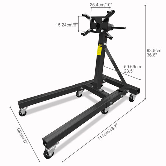 Engine Stand 2000LBS Capacity, 360 Degree Rotating Engine Run Stand With 6-Casters, Heavy Duty Motorcycle Engine Stand With Foldable Frame For Auto Repair, Vehicle Maintenance, Black