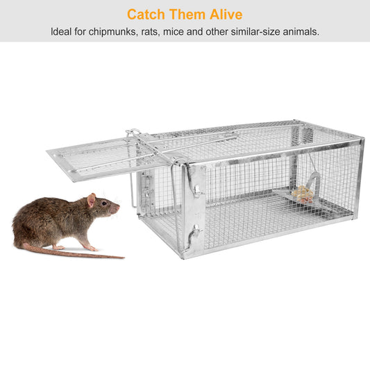 Humane Live Animal Trap, Galvanized Steel Mouse Cage Trap With Sensitive Gravity Pedal, Escape-Proof Design, Reusable Rodent Catcher For Home Yard Garage Restaurant