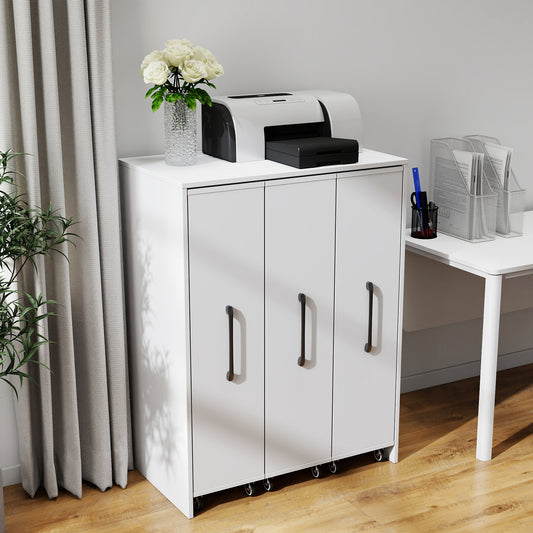 Bookcase With Three Pulled Out Doors Shelving Cabinet,3 Tier Floor Standing Bookcase,Slide Out Storage Bookcase File Cabinet,Office Bedroom Living Room Hidden Storage Cabinet With Wheels