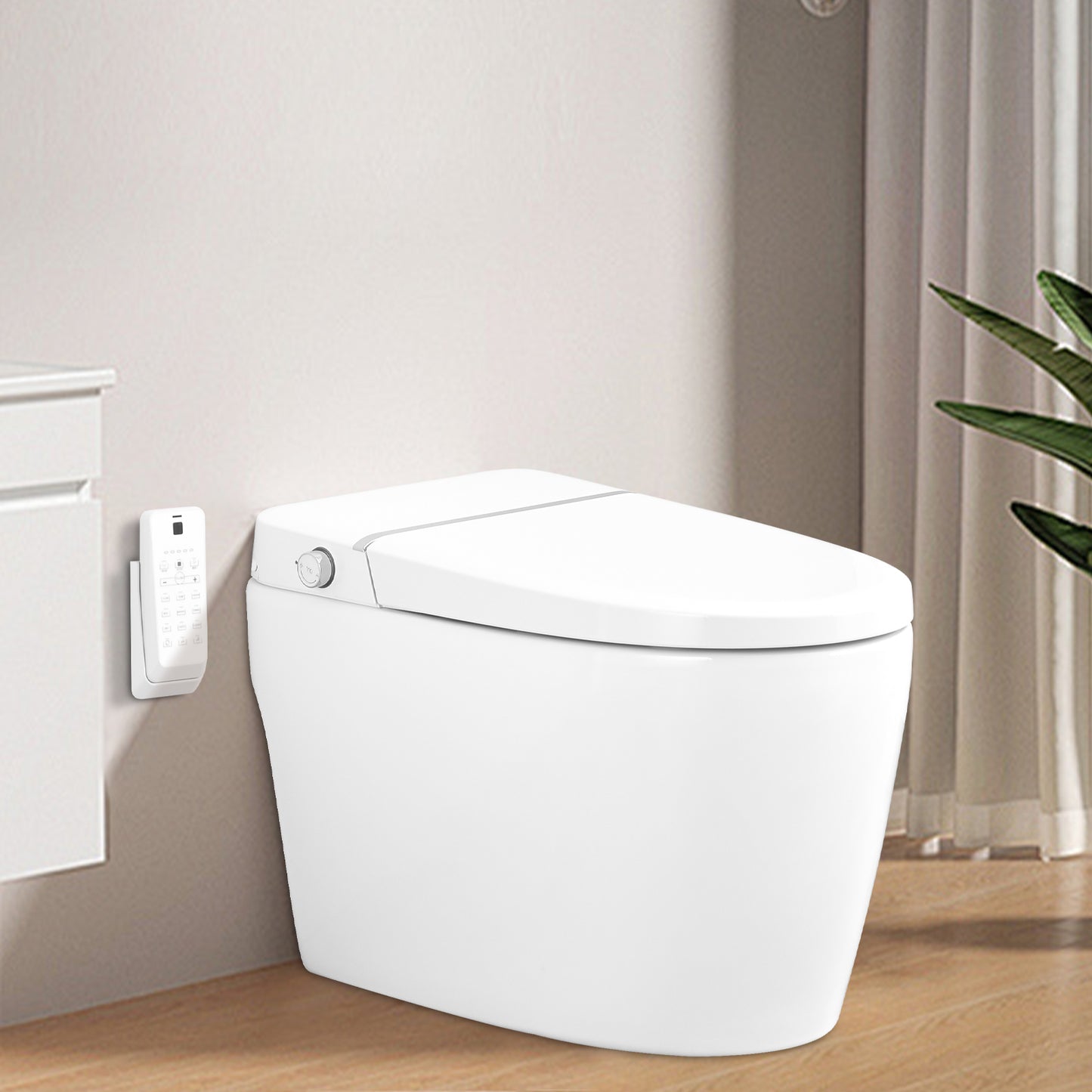 Smart Toilet Bidet Combo With Foot Sensor Open Cover Seat, Self-Cleaning Nozzle, Heated Seat, Night Light, Knob Control, Power Outage Flushing, Soft Close, Auto Flush, With Remote Control