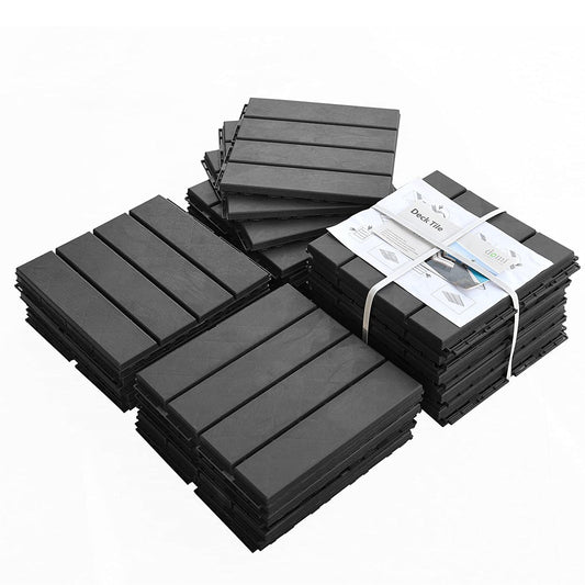 Patio Interlocking Deck Tiles, 12 X12  Square Composite Decking Tiles, Four Slat Plastic Outdoor Flooring Tile All Weather For Balcony Porch Backyard,  Dark Gray, Pack Of 44