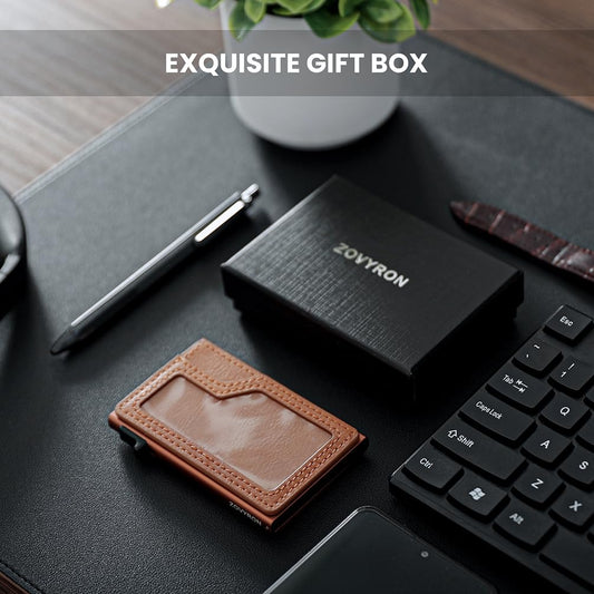 Slim Minimalist Wallet With ID Window,Pop Up Card Holder With Money Pocket Smart Wallet For Men RFID Blocking Metal Card Case