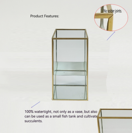 A 3.4L Trapezoidal Desktop Glass Vase With Gold - Inlaid Edges, No Welding Points, And Waterproof, Suitable For Valentine's Day, Mother's Day, And Christmas