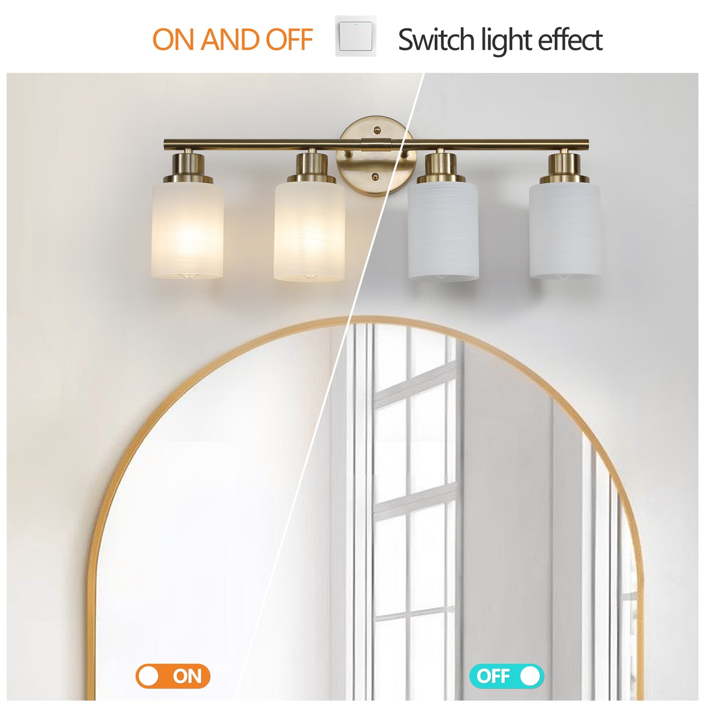 24  Modern 4-Light Vanity Wall Sconce, Golden Finish With Frosted Glass Shades For Bathroom Or Hallway Lighting  No Bulbs