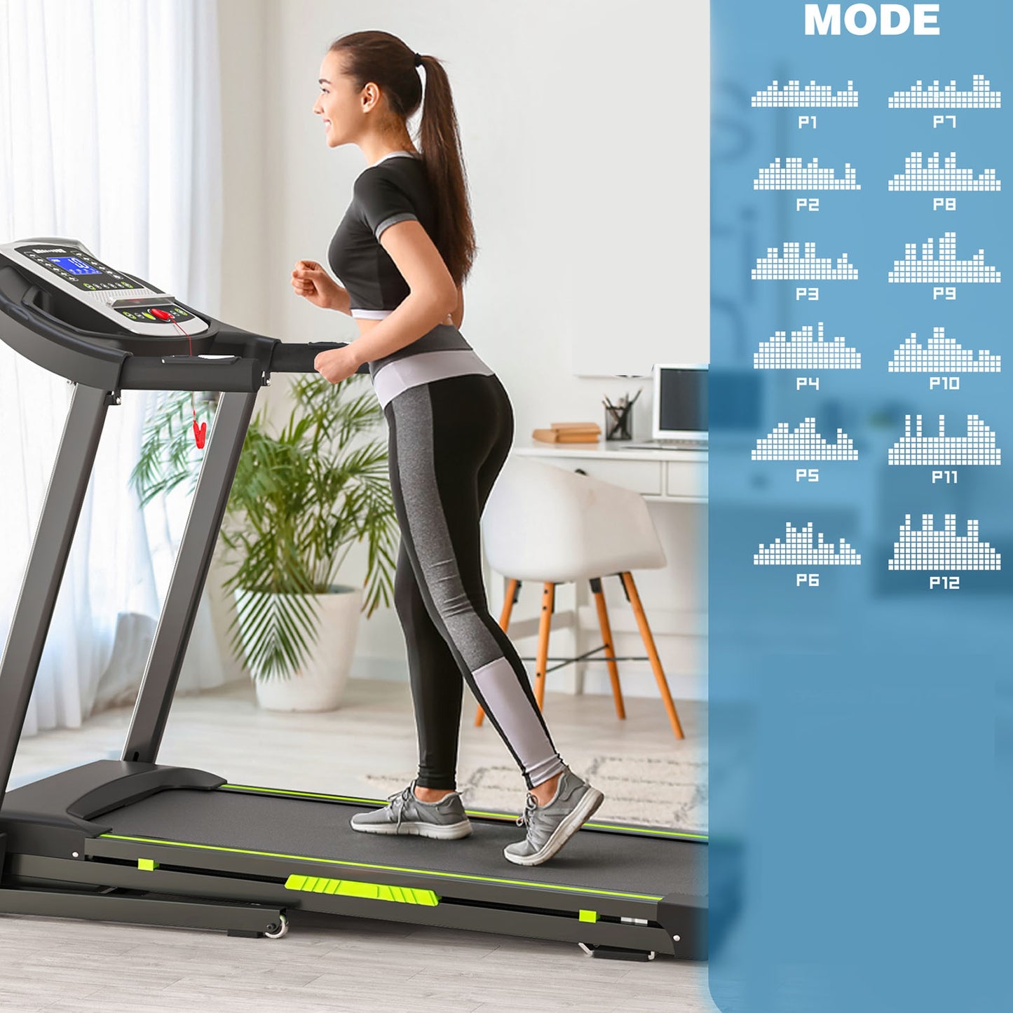 3.5  Portable Foldable Treadmill With Handles  Slope Home Walking Running Treadmill 0.5-7.5 MPH 330 Lb Weight Capacity