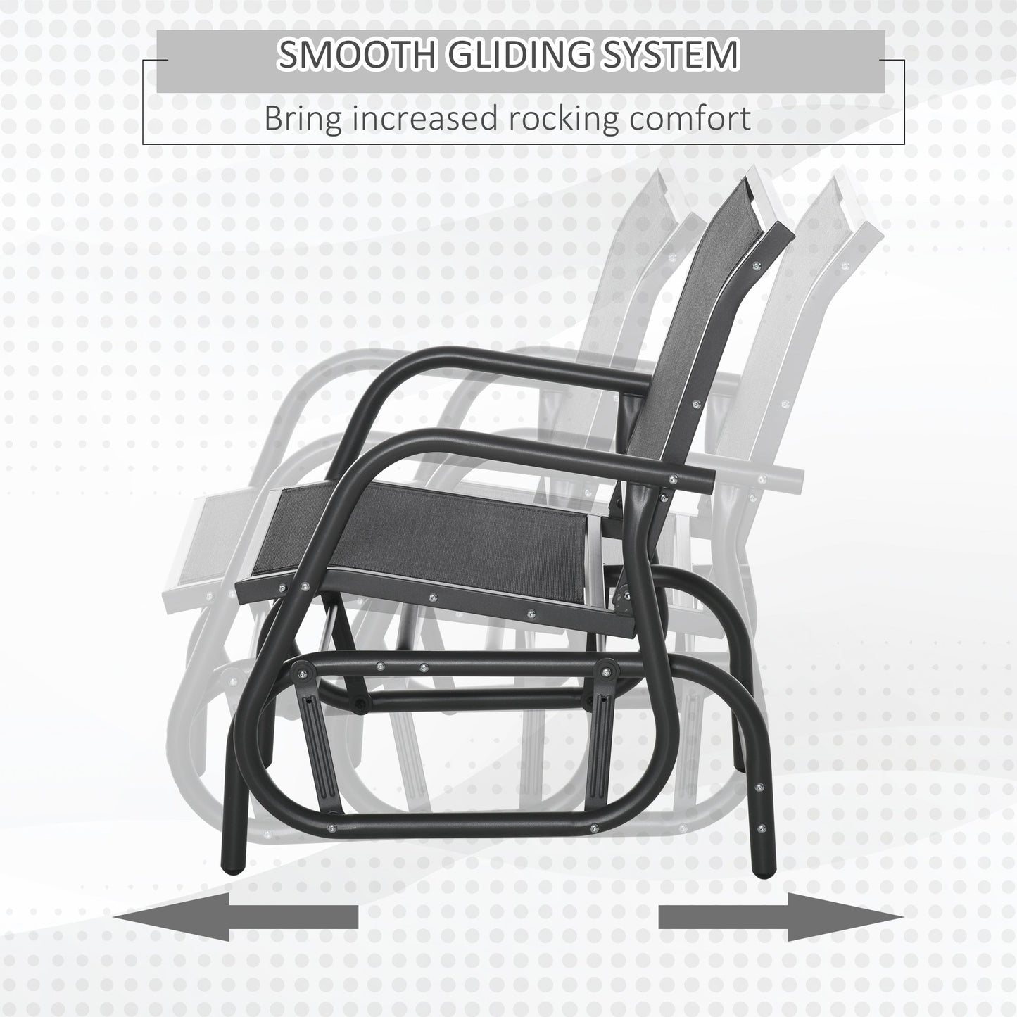 2-Piece Outdoor Glider Swing, Rocking Chair Set With Breathable Mesh Fabric, Sturdy Durable Frame, Curved Armrests, Supports Up To 264 Lbs., For Backyard, Garden, Porch, Black