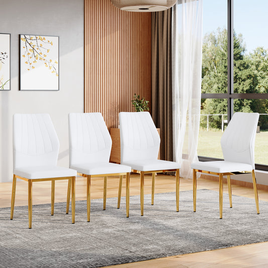 Set Of 4 Gold - And - White Dining Chairs, 37 Inches High ,Ergonomic PU Backrest, Combines Comfort And Style.Perfectly Blends Comfort And Elegance, Injecting More Comfort And Style Into Dining Time.
