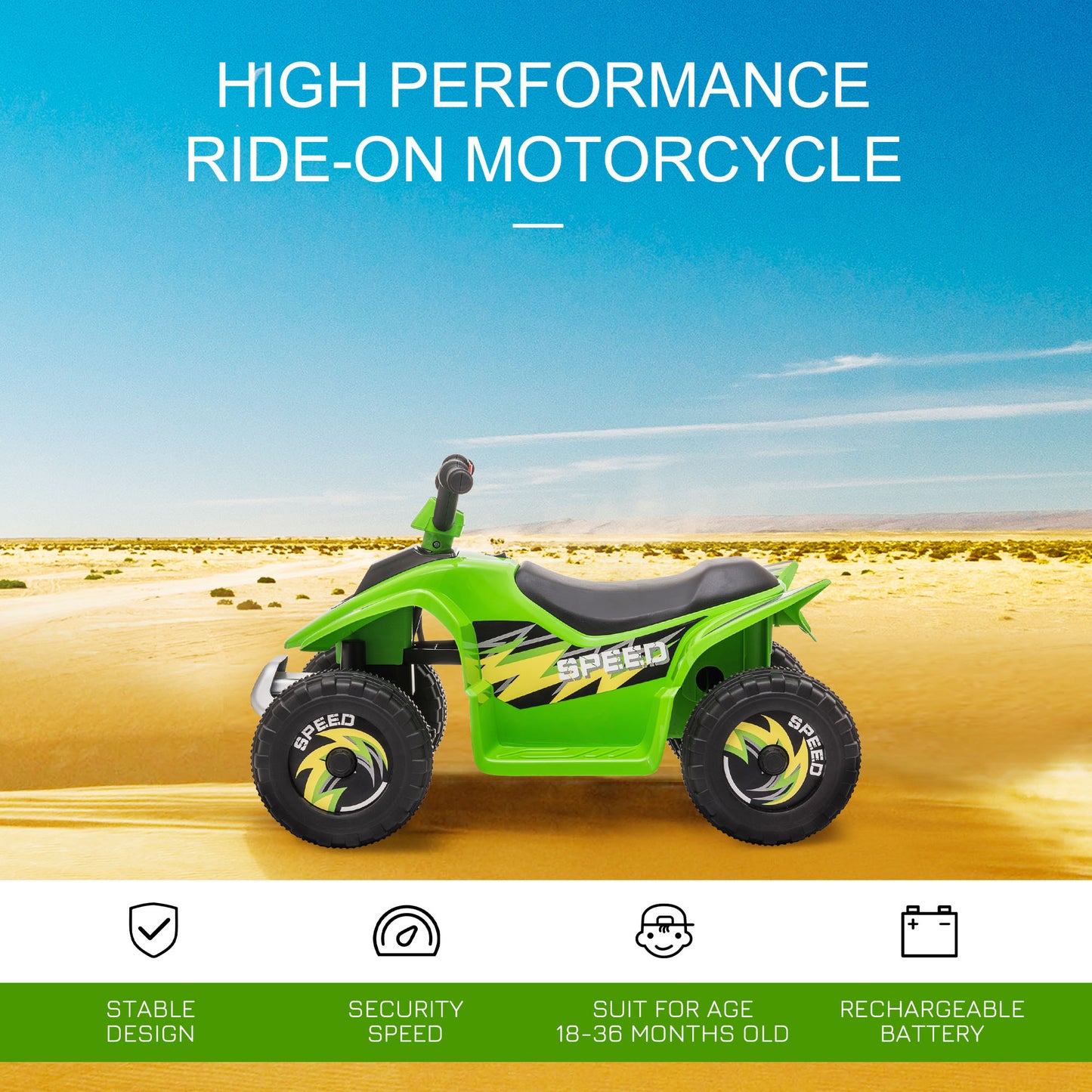 6V Kids ATV Ride On 4-Wheeler Car, Electric Quad Toy Battery Powered Vehicle With Forward/ Reverse Switch For 18-36 Months Old Toddlers, Green