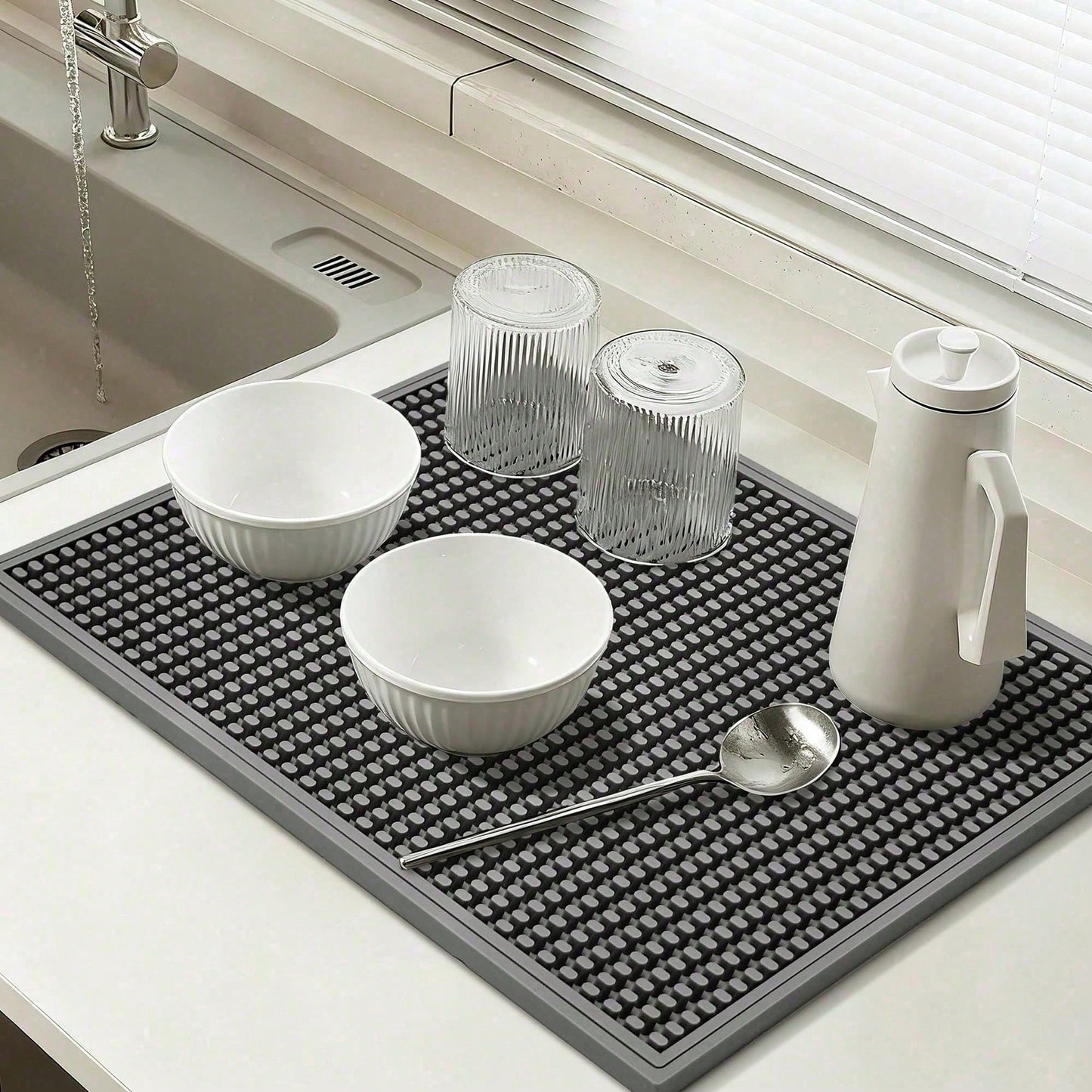 Set Of 2 18x12 Inch Heat Resistant Rubber Drying Mats, Multi Purpose Dish Draining Pads For Kitchen Countertops.