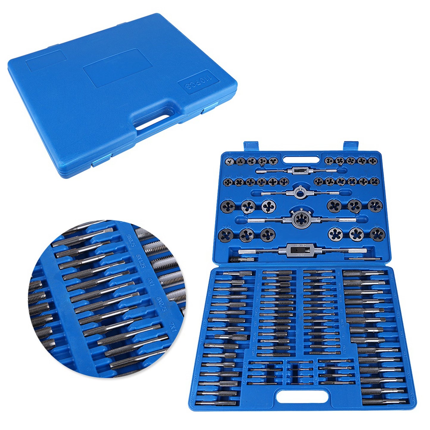 110pcs Set M2  M18 Screw Nut Thread Taps Dies With Wrench Handle Heavy Duty Hand Tool Kit