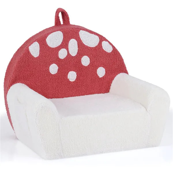 Pink + Beige Kids Sofa, Soft Teddy Fleece Foam Couch With Carry Handle & Removable Machine-Washable Cover