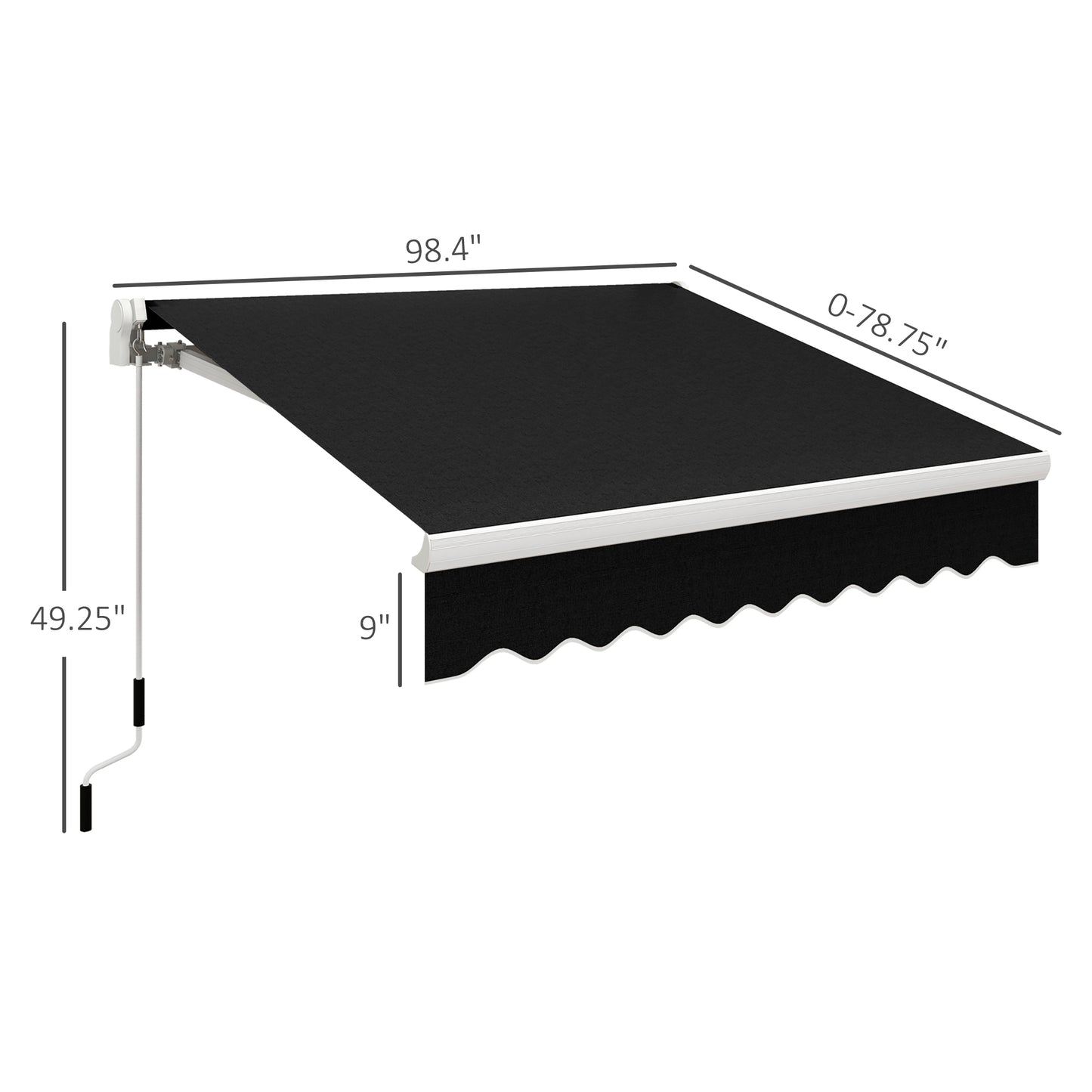 8' X 6.6' Patio Retractable Awning, Manual Exterior Sun Shade Deck Window Cover, Black