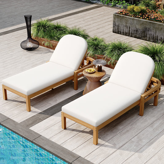TREXM Outdoor Chaise Lounge Set Of 2  Premium Acacia Wood Patio Recliner With Arched Backrest  5-Position Adjustable Backrest  Outdoor Lounge Chair For Poolside   Deck & Lawn  Light Teak