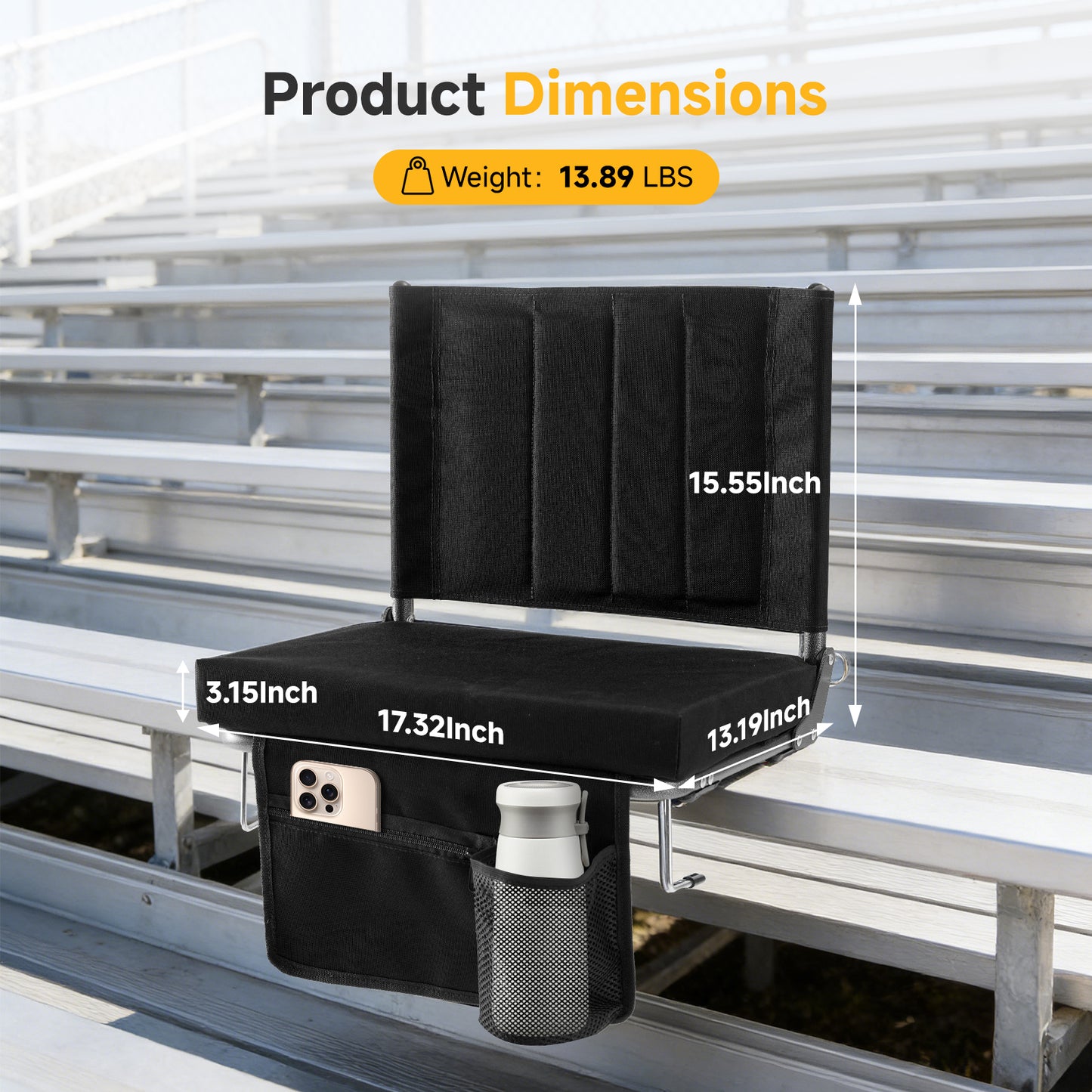 Stadium Seats With Backrest Support, Thick Seats With Cup Holders, Storage Pockets, Padded Shoulder Straps And Built-in Handles, And Step-like Design