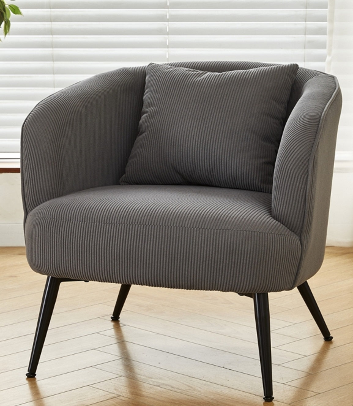 Velvet Accent Chair With Pillow, Modern Upholstered Armchair With Metal Legs, Comfy Barrel Chair For Living Room Bedroom