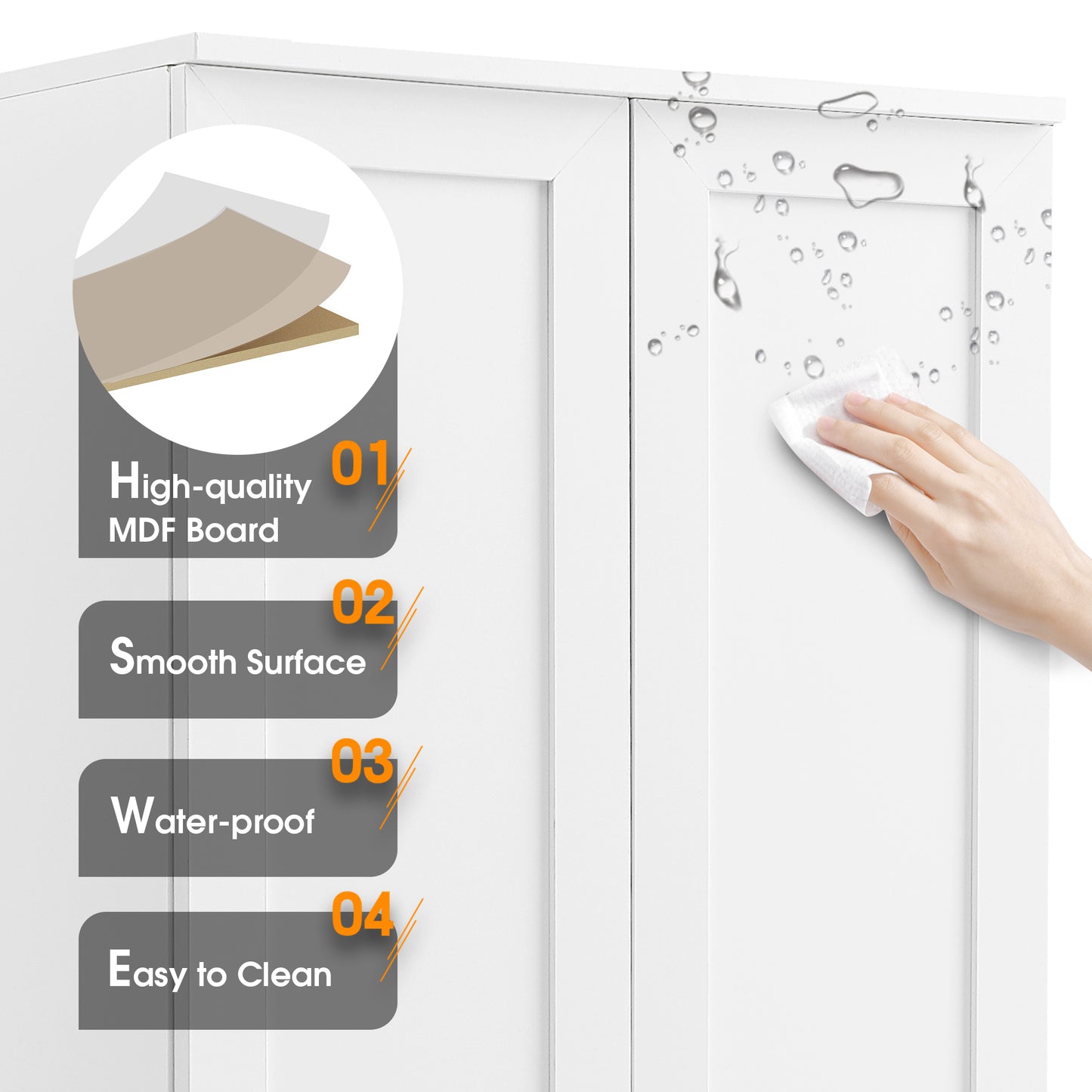 Storage Cabinet With Two Doors For Bathroom, Office, Adjustable Shelf, MDF Board, White