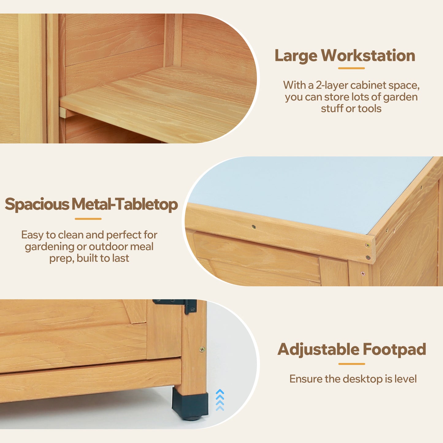 Potting Bench With Storage Cabinet And Metal Table Top For Outdoor Patio,Outdoor Work Station Table