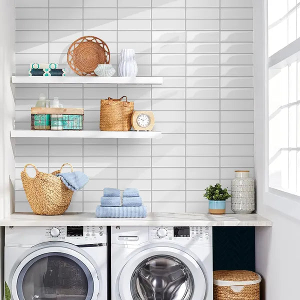 10pcs 10"x10" Pure White 3D Self-adhesive Splash Wall Tiles, Glossy Self-adhesive PVC Wall Stickers, Waterproof Floor Tiles For Kitchen And Bathroom, Glossy, Easy Installation, Cuttable, Peel And S