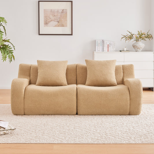 Soft Teddy Fabric Boneless Sofa,No Assembly Required Streamlined Design,Anti-Slip Design 32D High Density Sponge Fits Living Rooms Bedrooms,Camel