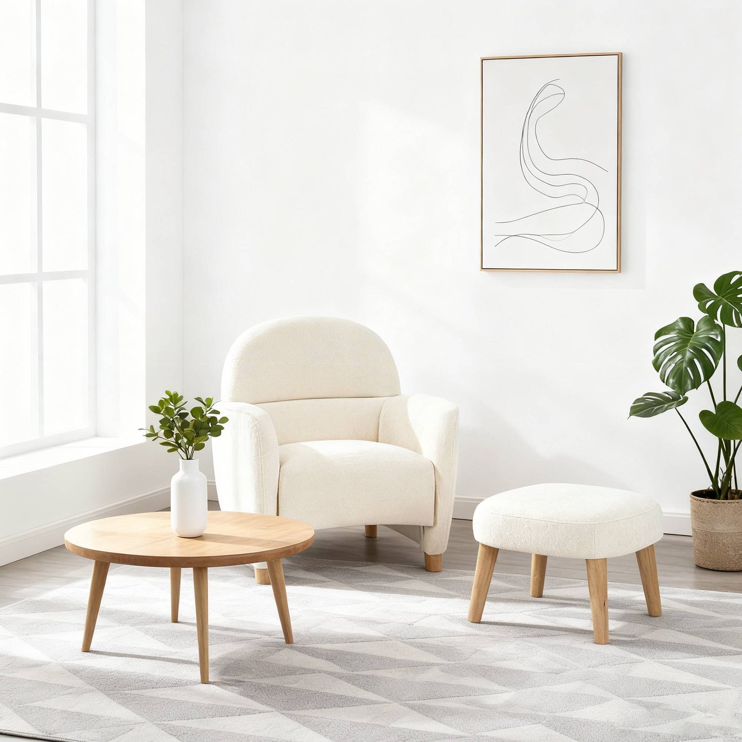 Modern Lazy Chair With Footrest Ottoman - Upholstered Leisure Sofa Chair, Reading Corner Chair For Small Space