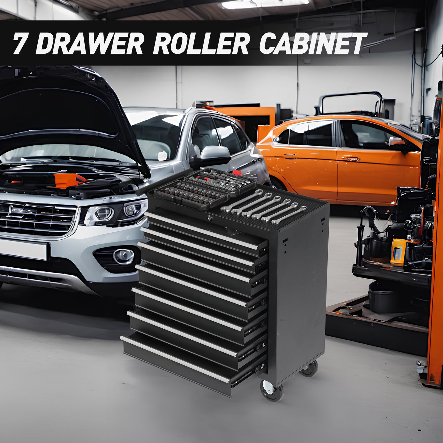 Rolling Tool Chest With 7-Drawer Tool Box With Wheels Multifunctional Tool Cart Mechanic Tool Storage Cabinet For Garage, Warehouse, Workshop, Repair Shop