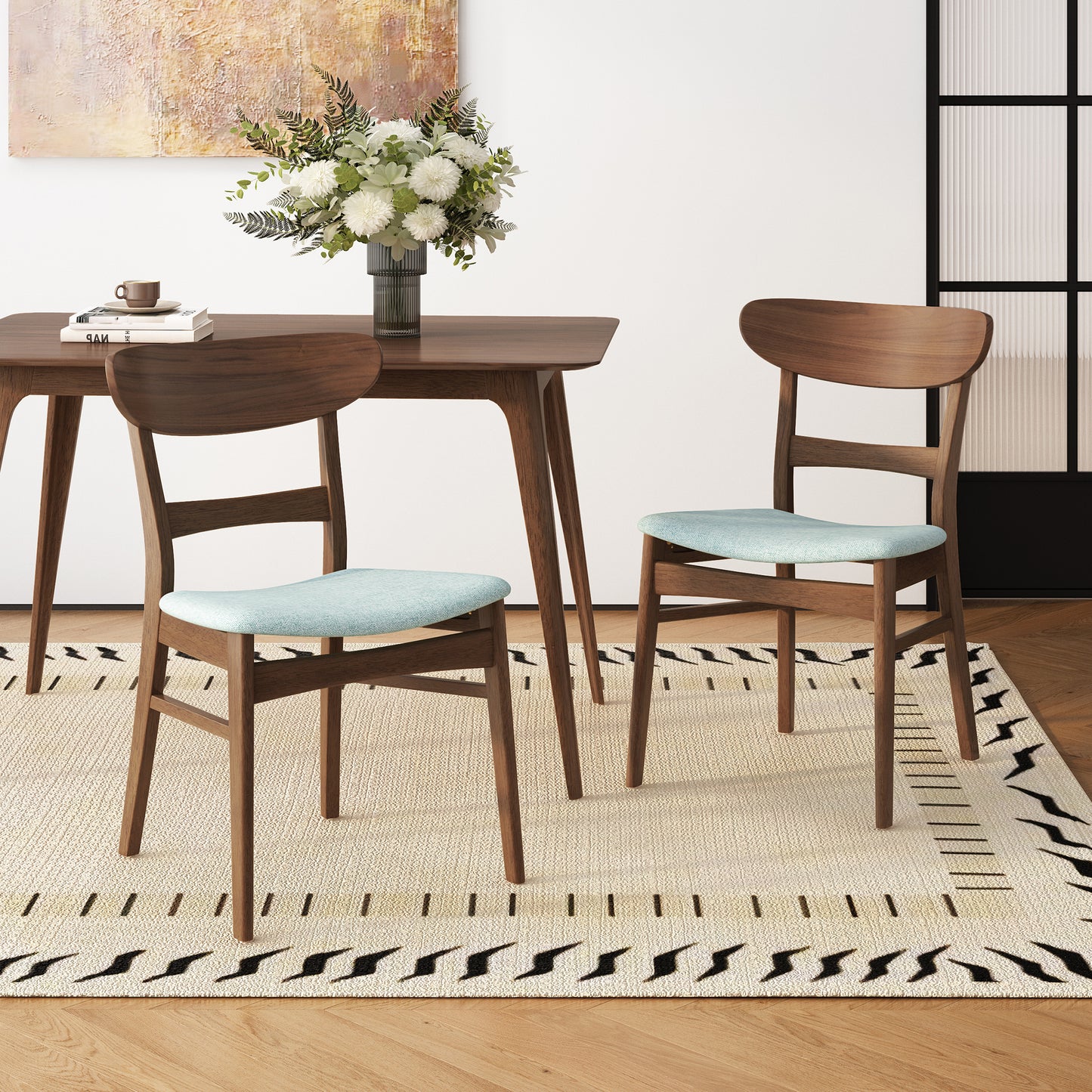Set Of 2 Dining Chairs - Upholstered Seat, Rubberwood Legs, Mint   Same Sku 58915.00MNT