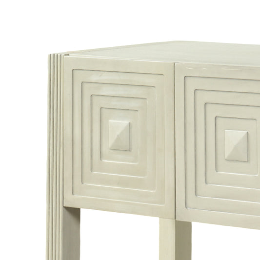 Video Geometric Carved Console Table With 3 Soft-Close Drawers, Fluted Leg Details, Entryway Sofa Table For Living Room Hallway, Natural