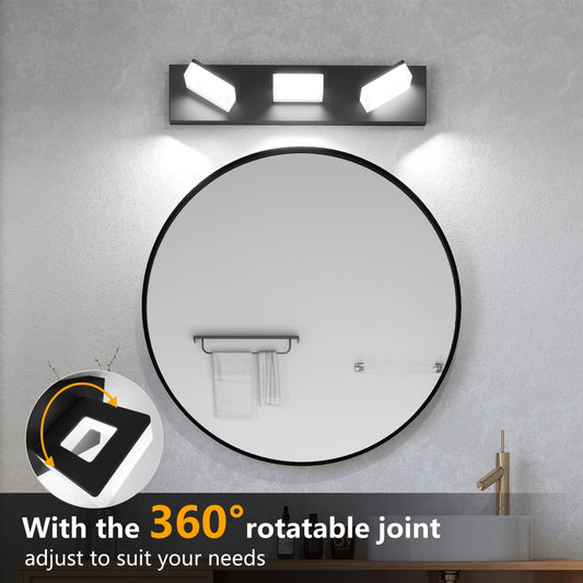 LED Modern Bathroom Vanity Light Fixtures  3-Light, 20-Inch  Matte Black Modern Acrylic Bathroom Wall Lighting Fixtures Over Mirror  Cool White 6000K