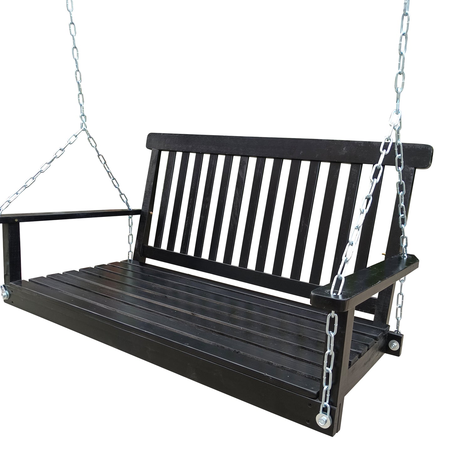Front Porch Swing With Armrests, Wood Bench Swing With Hanging Chains,for Outdoor Patio ,Garden Yard, Porch, Backyard,  Or Sunroom,Easy To Assemble,black