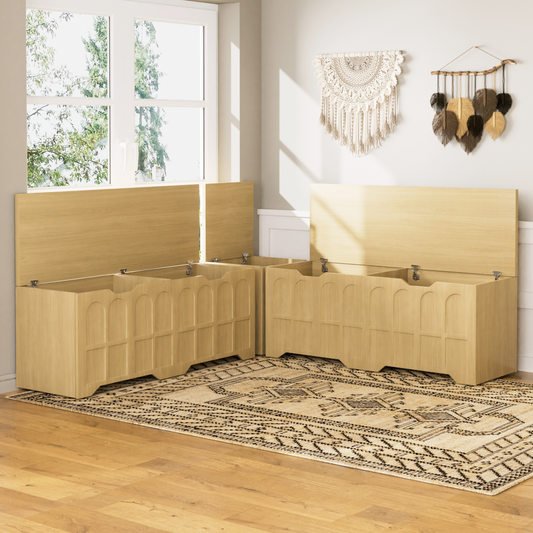 3-Piece L-shaped Multifunctional Storage Bench With Padded Shoe Bench, Serves As A Kitchen Corner Stool, Toy Storage Box, Or Reading Nook Seat, Natural Color, 63 D X 63 W X 19.1 H