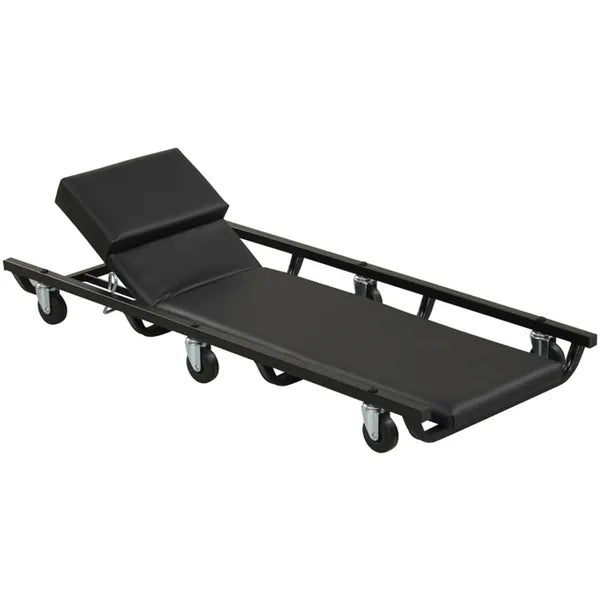 4 Level Adjustable Backrest Mechanic Rolling Creeper, Heavy Duty 6 Swivel Casters Garage Repair Cart With Thick Comfort Padded Cushion