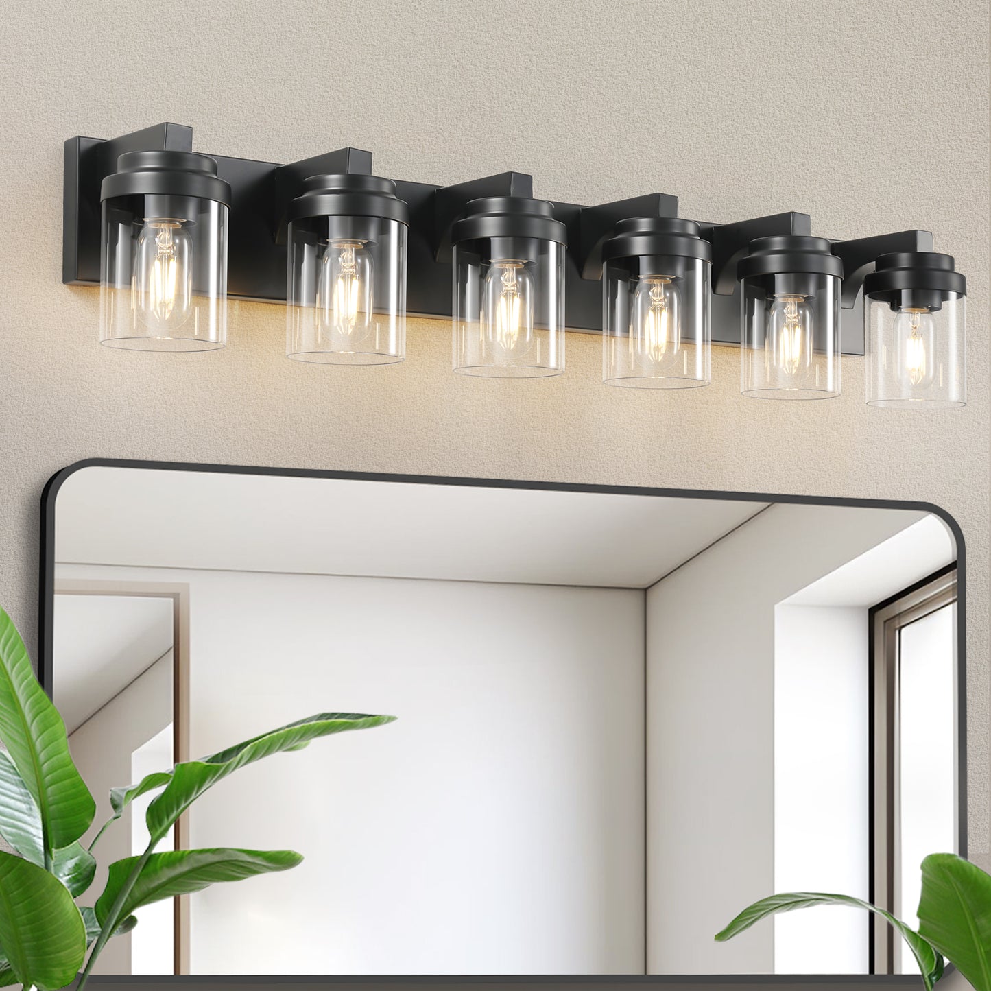 6 Light Bathroom Light Fixtures Over Mirror Bathroom Vanity Light, Black Vanity Lights With Clear Glass Shade, Modern Bathroom Light Fixtures For Bedroom, Hallway Bulbs Not Included