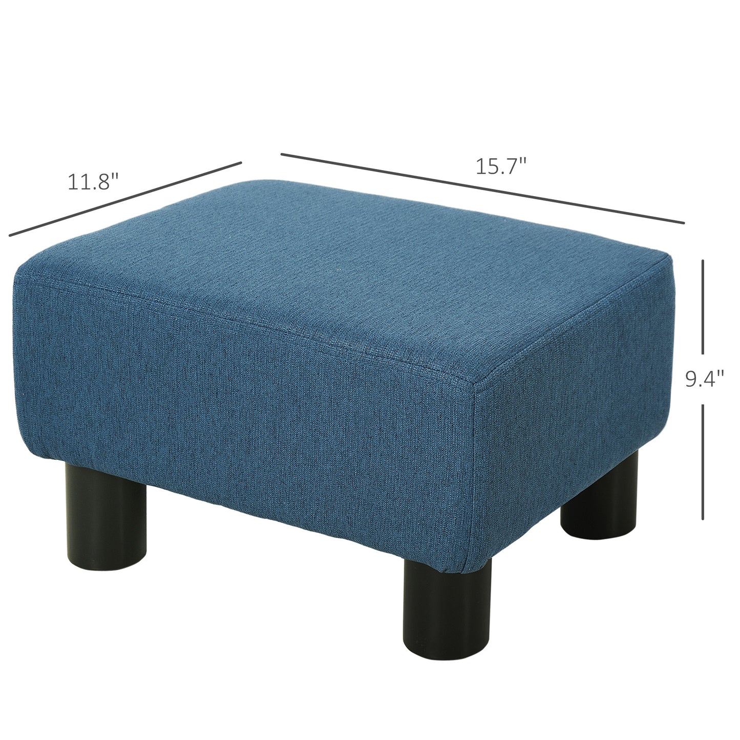 Ottoman Foot Rest, Small Foot Stool With Linen Fabric Upholstery And Plastic Legs, Cube Ottoman For Living Room, Blue