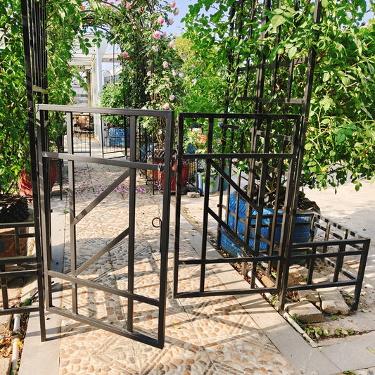 Metal Garden Arch With Gate With Planter W80.71xH97.24 Climbing Plants Support Rose Arch Outdoor Black