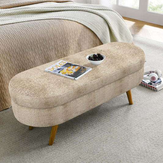 Ottoman Oval Storage Bench,Rubber Wood Legs, Gray 43.5 X16 X16 Brown