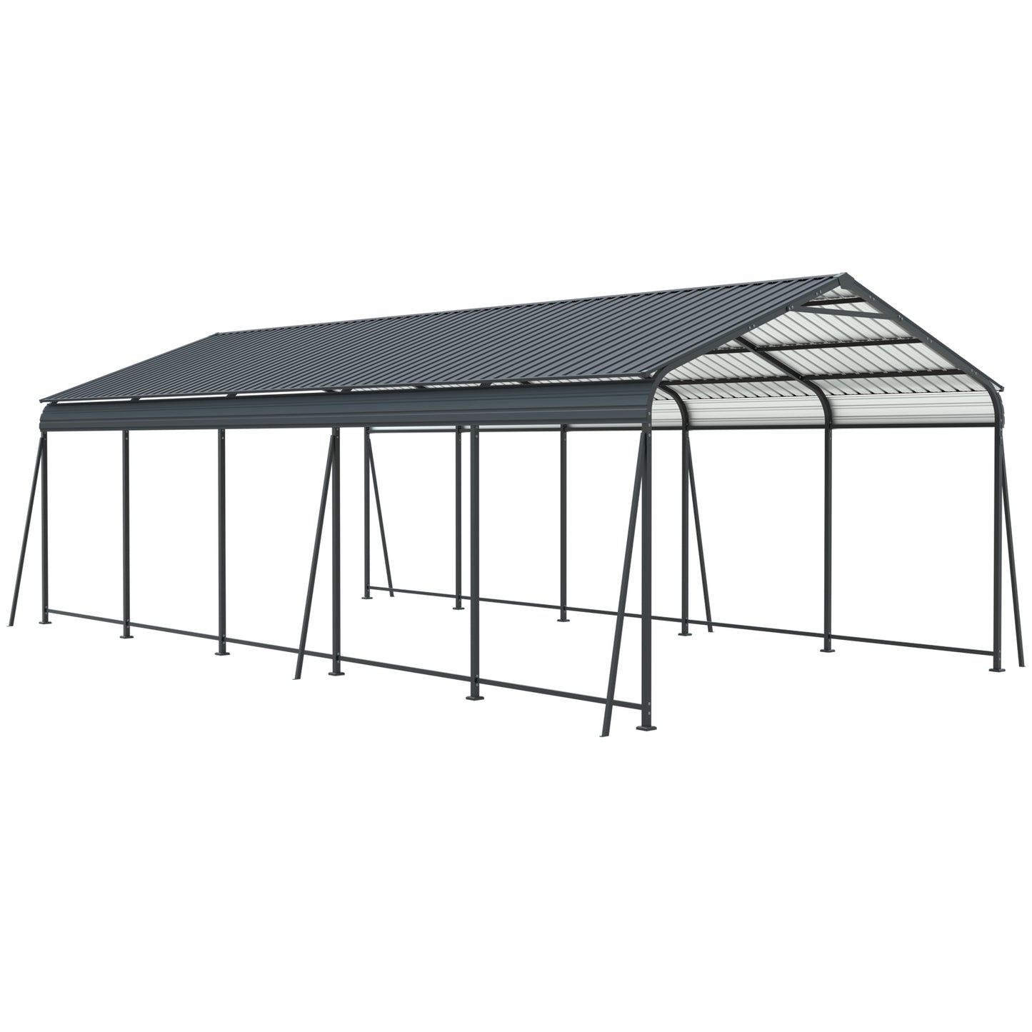 13x26.5 FT Carport, Heavy Duty Carport Canopy With Galvanized Steel Roof And Frame, Metal Carport Large Garage With 6 Fixed Inclined Square Tube Supports For Driveway Car, Truck