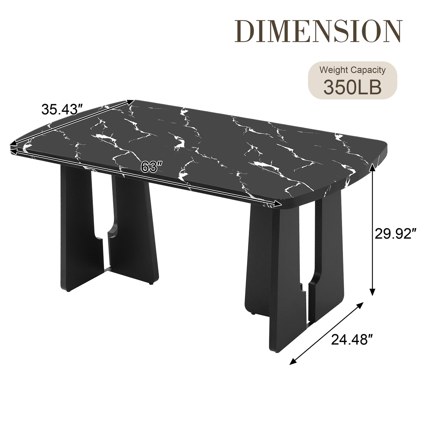 63  Modern Faux Marble Dining Table - Black White Marble Top With Sturdy Geometric Legs, Stylish Kitchen & Dining Room Table For Home, Apartment, Office, Easy To Assemble, Black