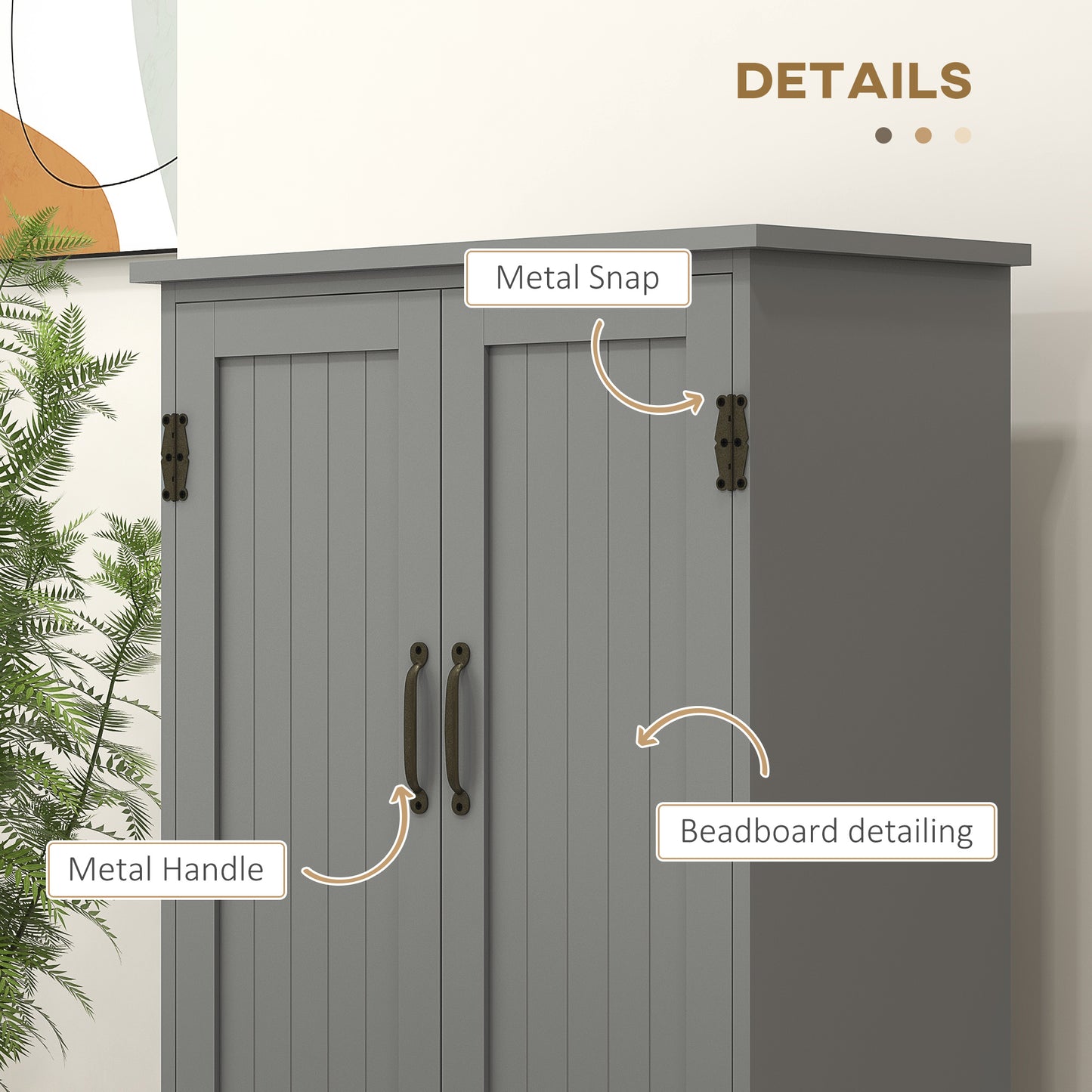 Accent Floor Storage Cabinet Kitchen Pantry With Adjustable Shelves And 2 Lower Doors, Gray