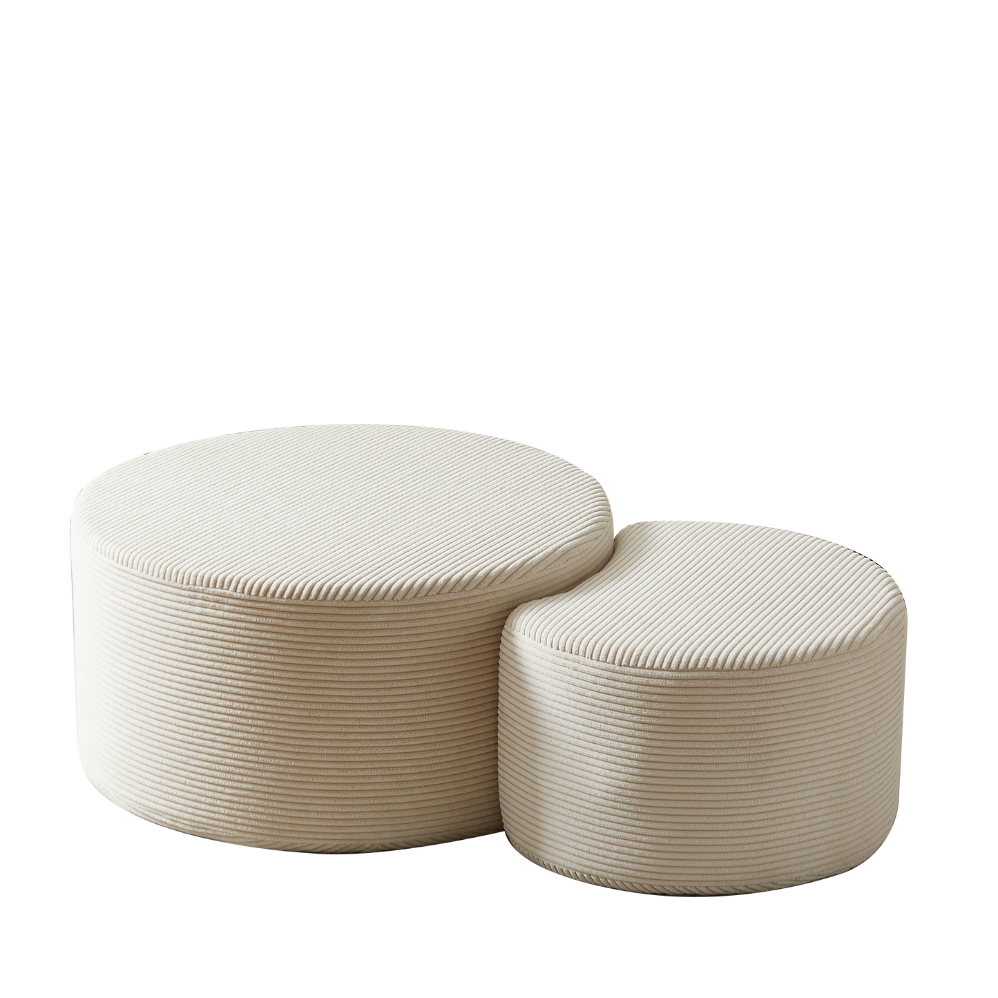 Nesting Coffee Table Set Of 2,Upholstered Round Coffee Tables Set Of 2 For Living Room, Modern Foam Round Coffee Table Side Table End Table Ottoman, No Assembly